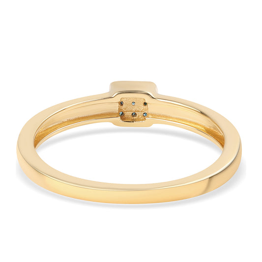 Anel de Prata com Banho de Ouro com Diamante Azul