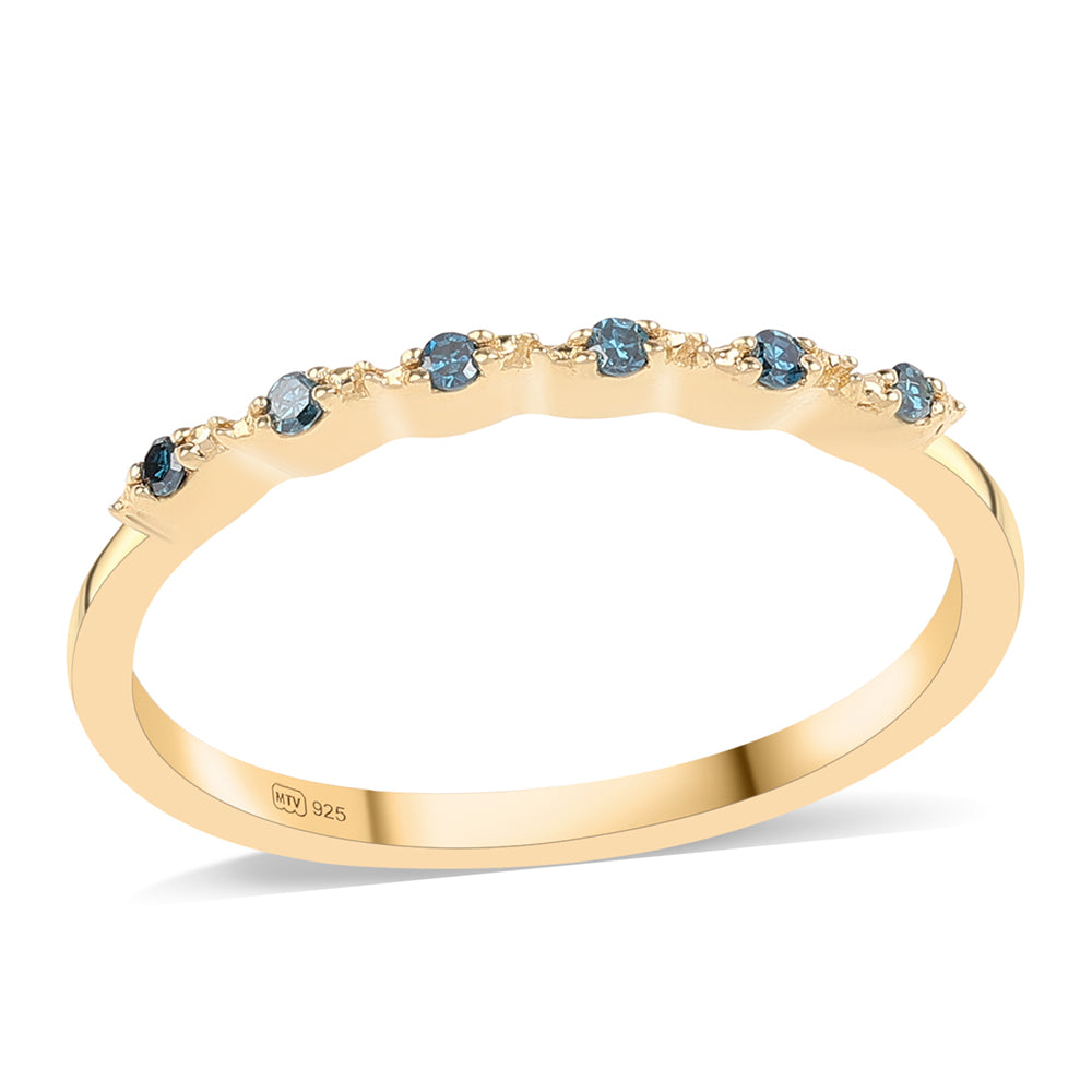 Anel de Prata com Banho de Ouro com Diamante Azul 1 