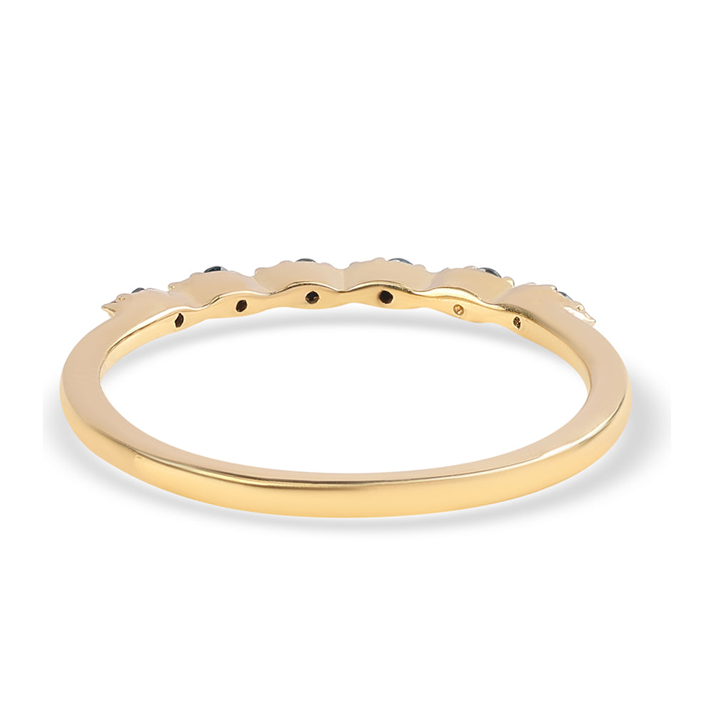 Anel de Prata com Banho de Ouro com Diamante Azul