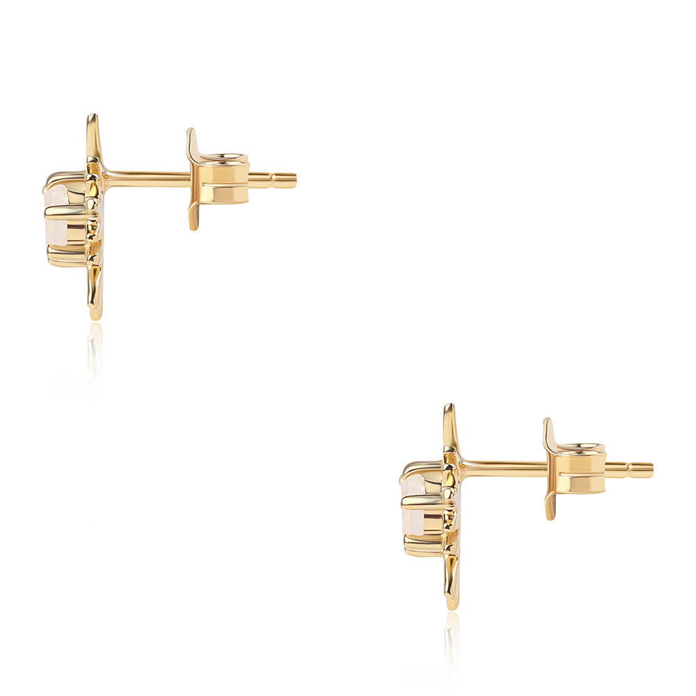 Brincos de Prata com Banho de Ouro com Pedra da Lua Arco-íris AA