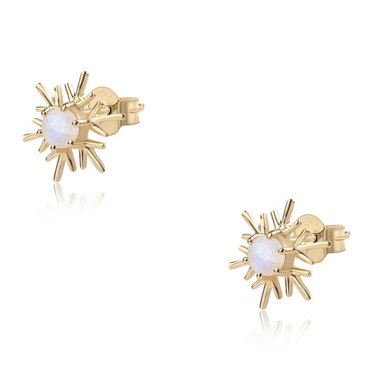 Brincos de Prata com Banho de Ouro com Pedra da Lua Arco-íris AA