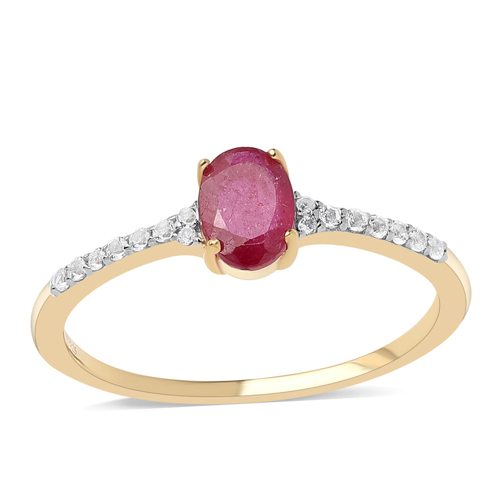 Anel de Prata com Banho de Ouro com Rubi de Moçambique e Topázio Branco