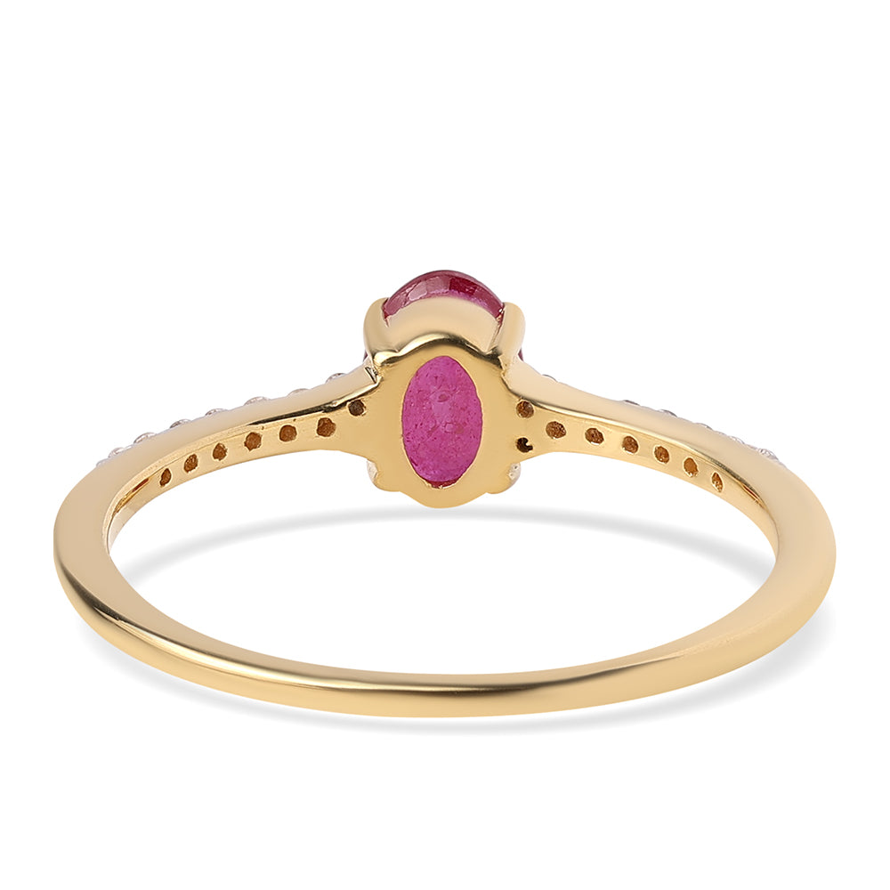 Anel de Prata com Banho de Ouro com Rubi de Moçambique e Topázio Branco