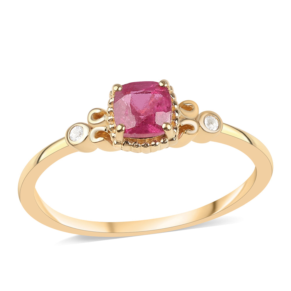 Anel de Prata com Banho de Ouro com Rubi de Moçambique e Topázio Branco 1 