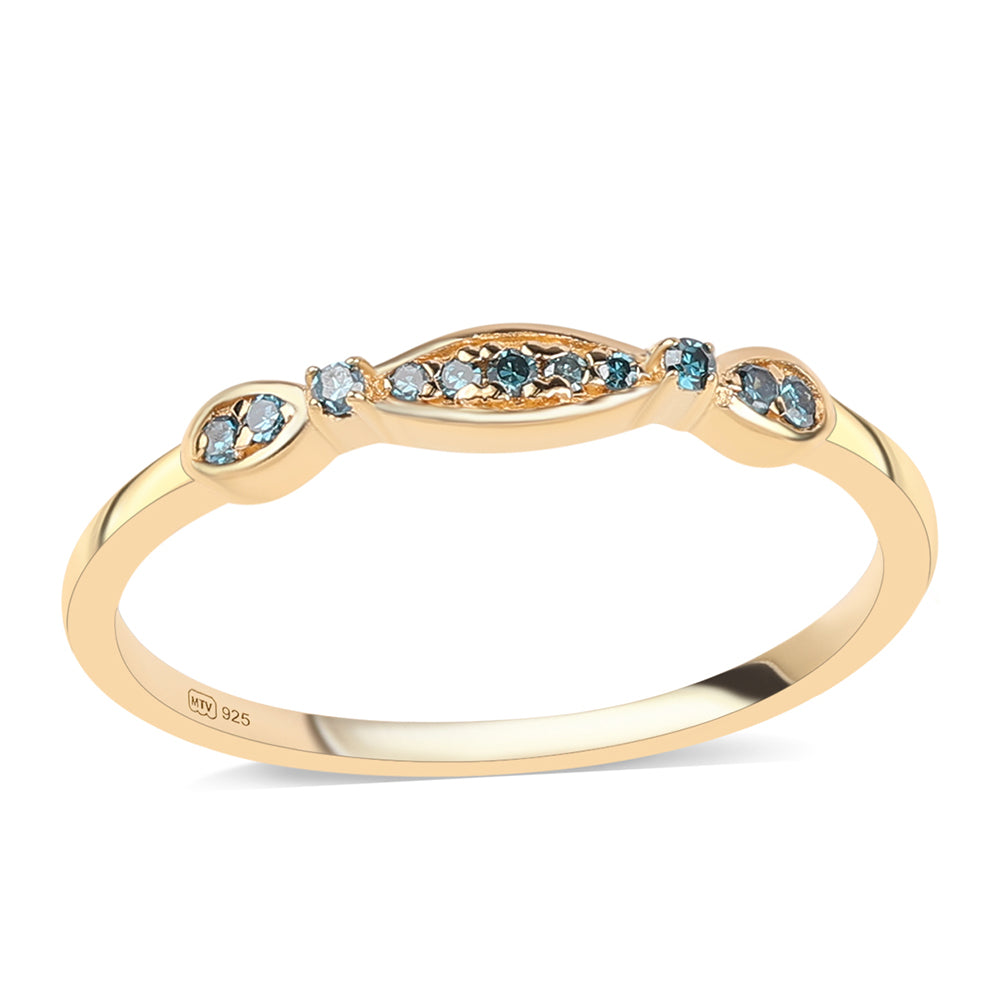 Anel de Prata com Banho de Ouro com Diamante Azul 1 