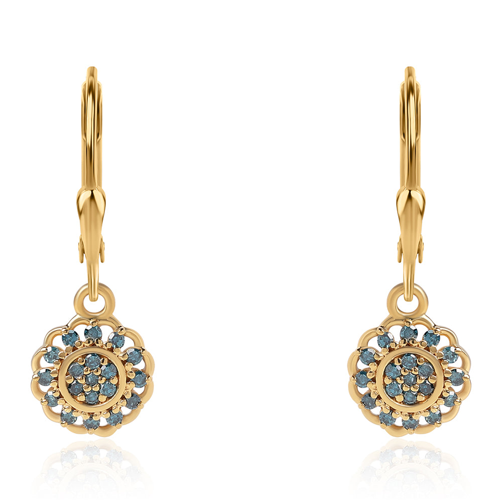 Brincos de Prata com Banho de Ouro com Diamante Azul