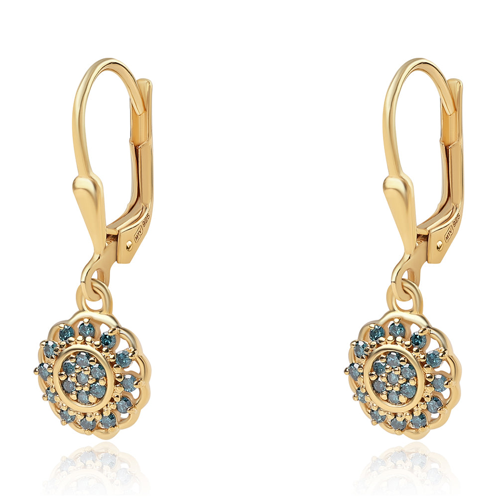 Brincos de Prata com Banho de Ouro com Diamante Azul 1 