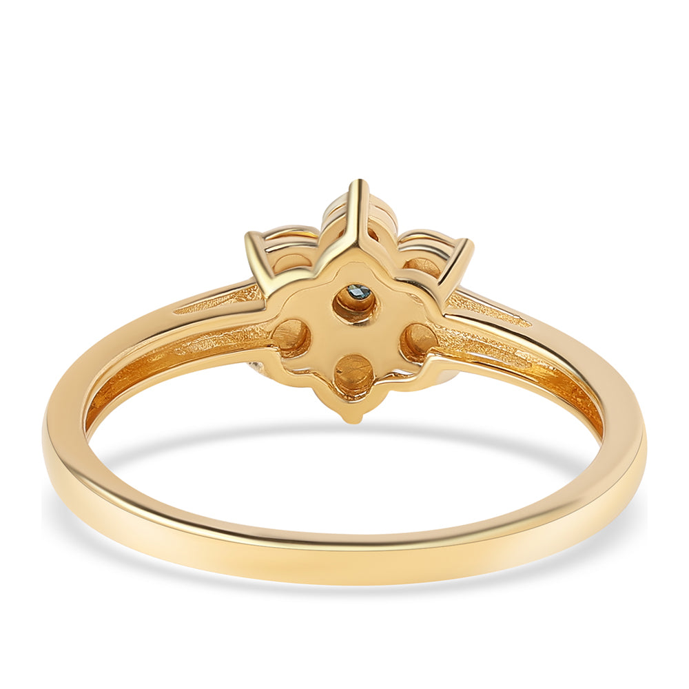 Anel de Prata com Banho de Ouro com Diamante Azul