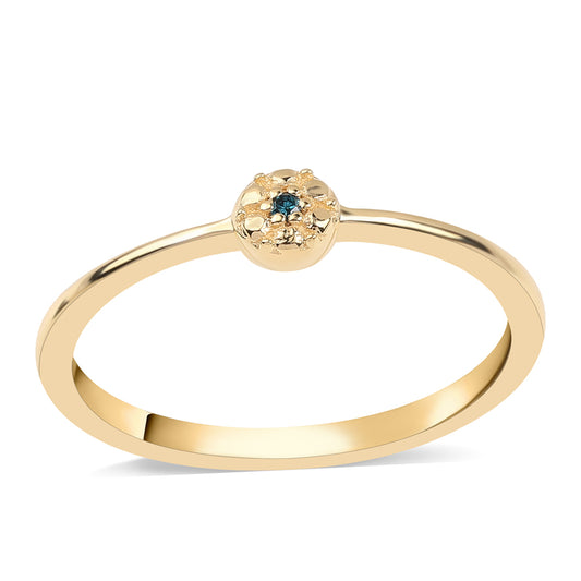 Anel de Prata com Banho de Ouro com Diamante Azul