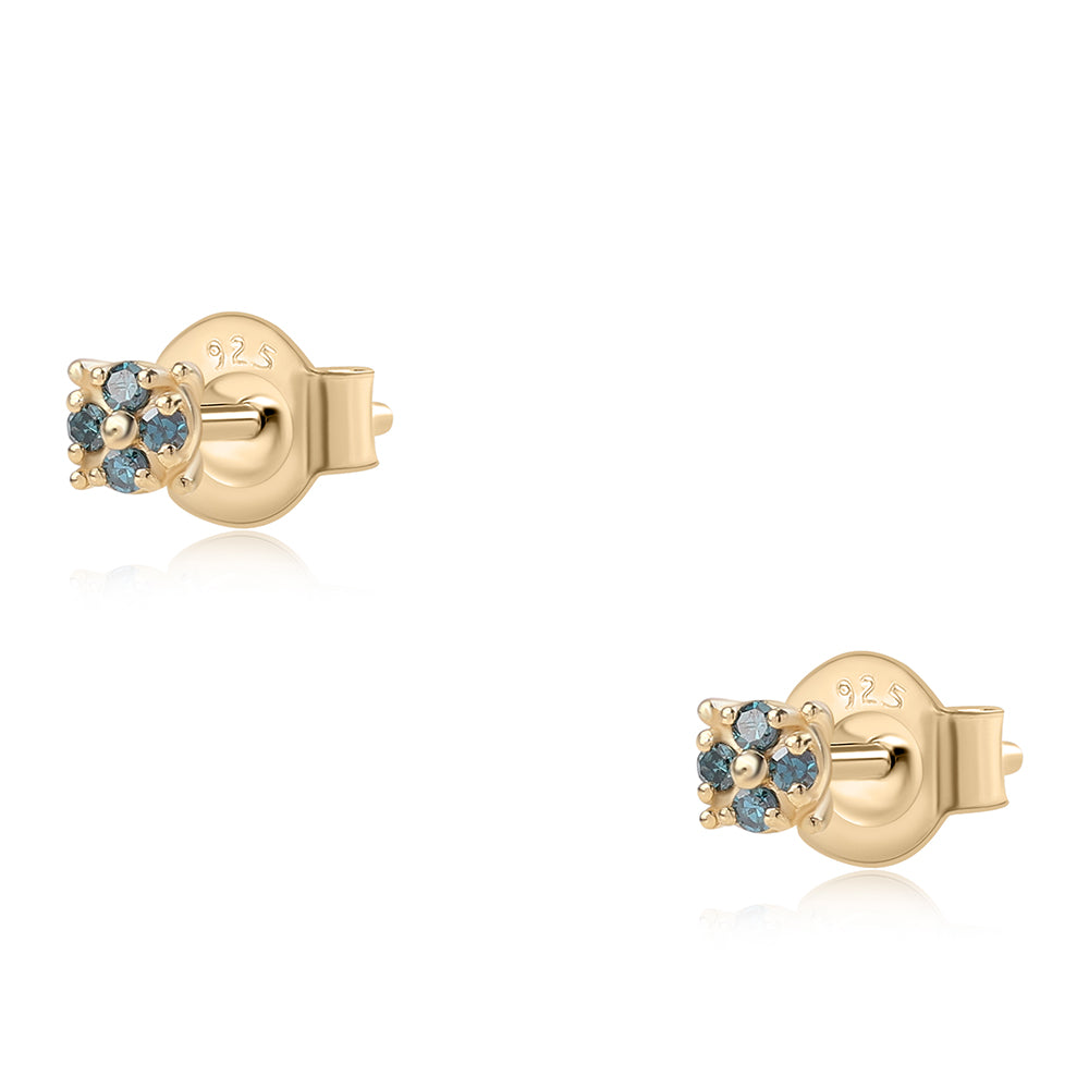 Brincos de Prata com Banho de Ouro com Diamante Azul 1 