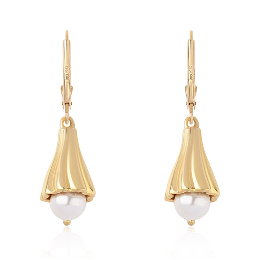 Brincos de Prata com Banho de Ouro com Pérola de Água Doce Branca