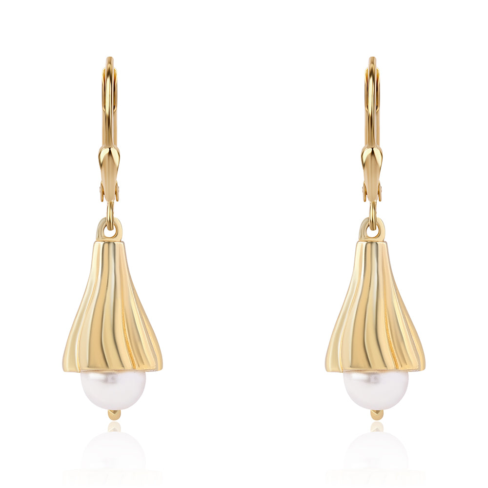 Brincos de Prata com Banho de Ouro com Pérola de Água Doce Branca 3 