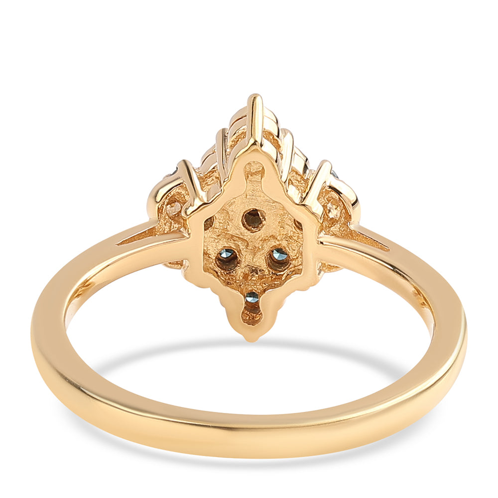 Anel de Prata com Banho de Ouro com Diamante Azul 2 