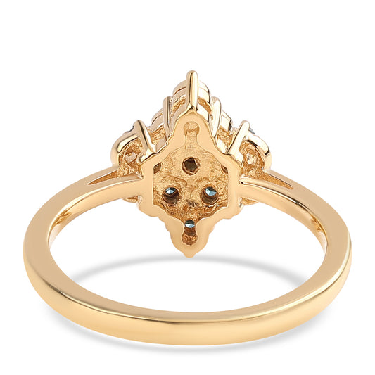 Anel de Prata com Banho de Ouro com Diamante Azul