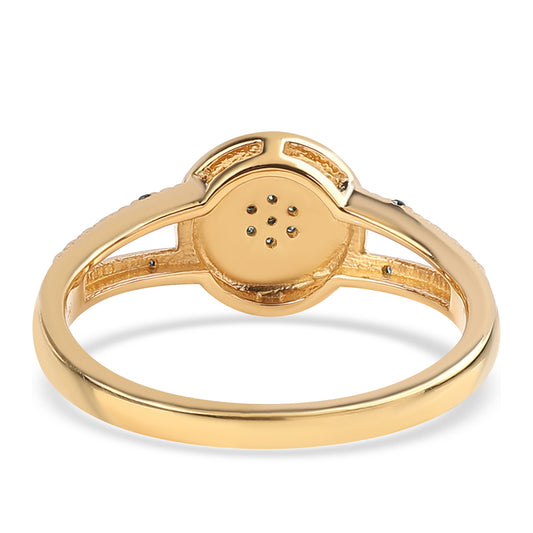 Anel de Prata com Banho de Ouro com Diamante Azul e Diamante Branco