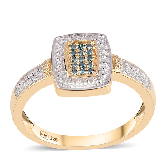 Anel de Prata com Banho de Ouro com Diamante Azul e Topázio Branco  Contraste: Cabeca de Veado (800)