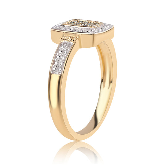Anel de Prata com Banho de Ouro com Diamante Azul e Topázio Branco  Contraste: Cabeca de Veado (800)