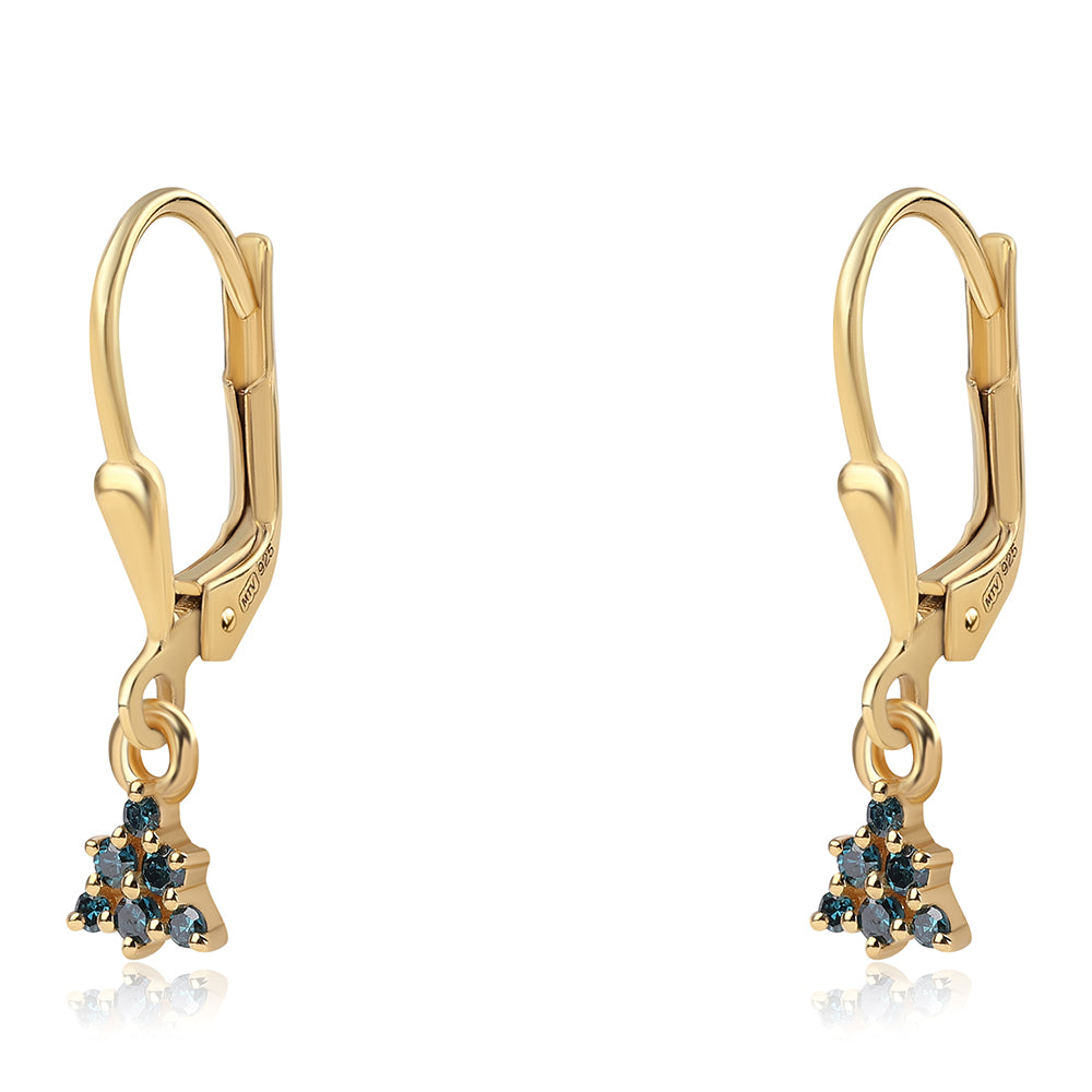 Brincos de Prata com Banho de Ouro com Diamante Azul e Diamante Branco 1 