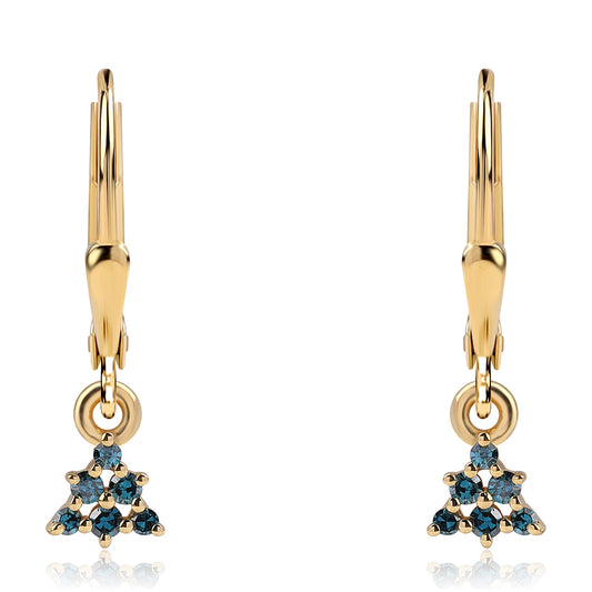 Brincos de Prata com Banho de Ouro com Diamante Azul e Diamante Branco