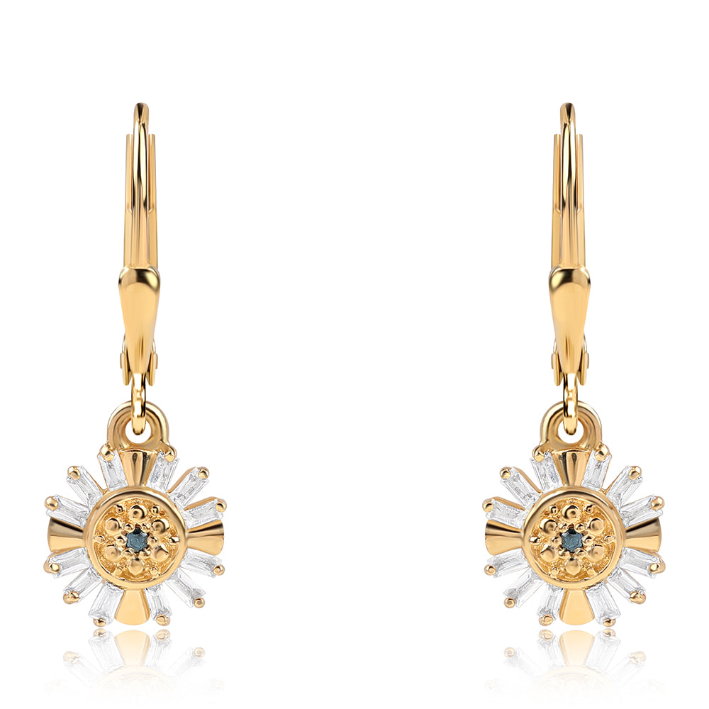 Brincos de Prata com Banho de Ouro com Diamante Azul e Topázio Branco