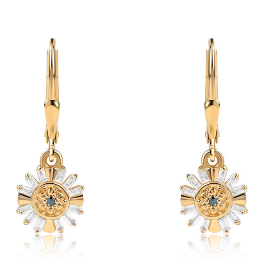 Brincos de Prata com Banho de Ouro com Diamante Azul e Topázio Branco