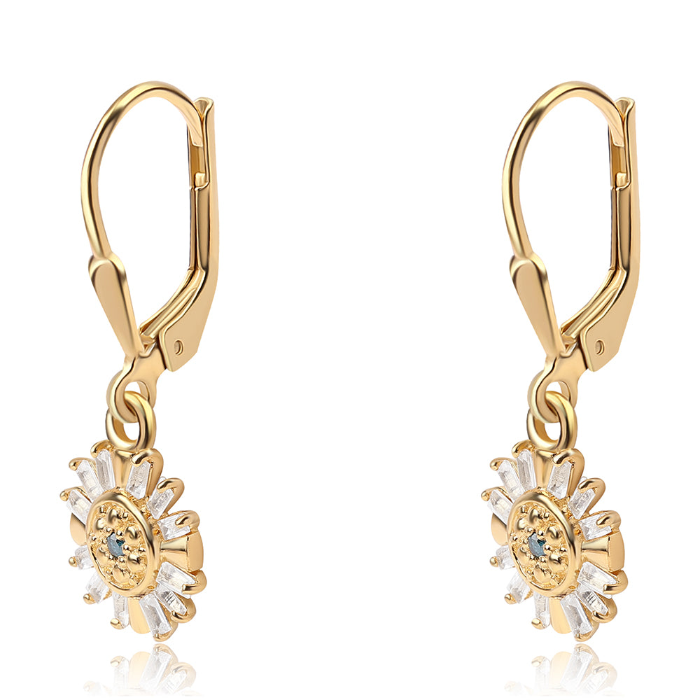 Brincos de Prata com Banho de Ouro com Diamante Azul e Topázio Branco