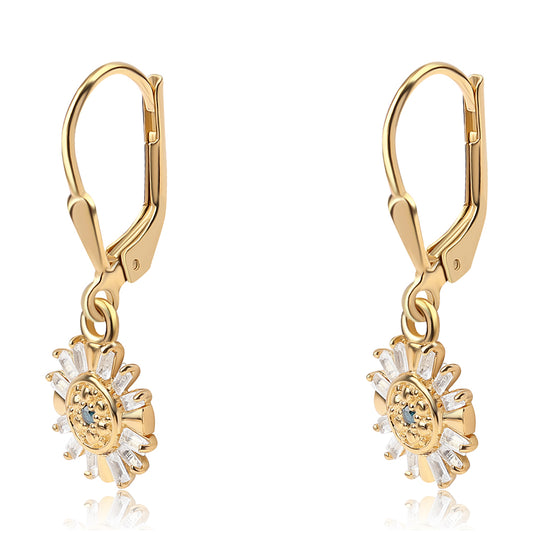 Brincos de Prata com Banho de Ouro com Diamante Azul e Topázio Branco