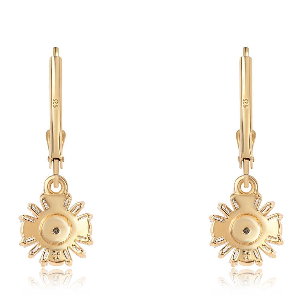 Brincos de Prata com Banho de Ouro com Diamante Azul e Topázio Branco