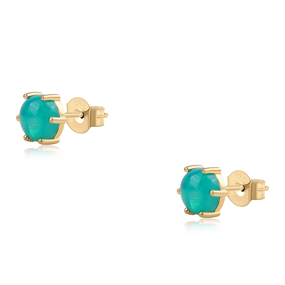 Brincos de Prata com Banho de Ouro com Opala Verde do Etíope Lega Dembi 1 