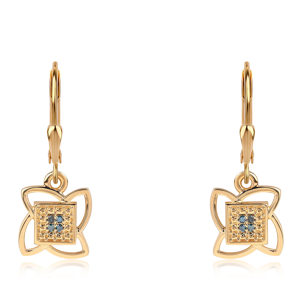 Brincos de Prata com Banho de Ouro com Diamante Azul