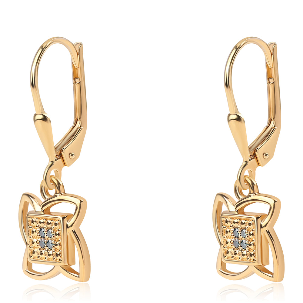 Brincos de Prata com Banho de Ouro com Diamante Azul