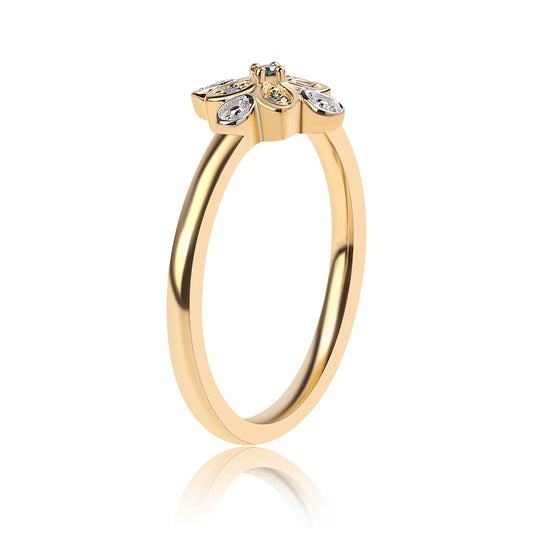 Anel de Prata com Banho de Ouro com Diamante Azul