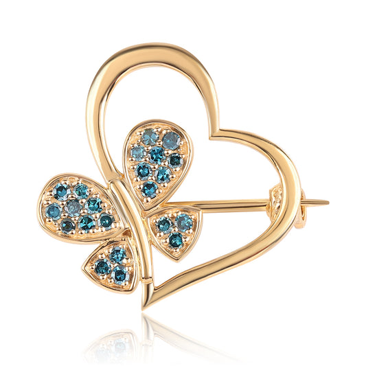 Alfinete de Prata com Banho de Ouro com Diamante Azul