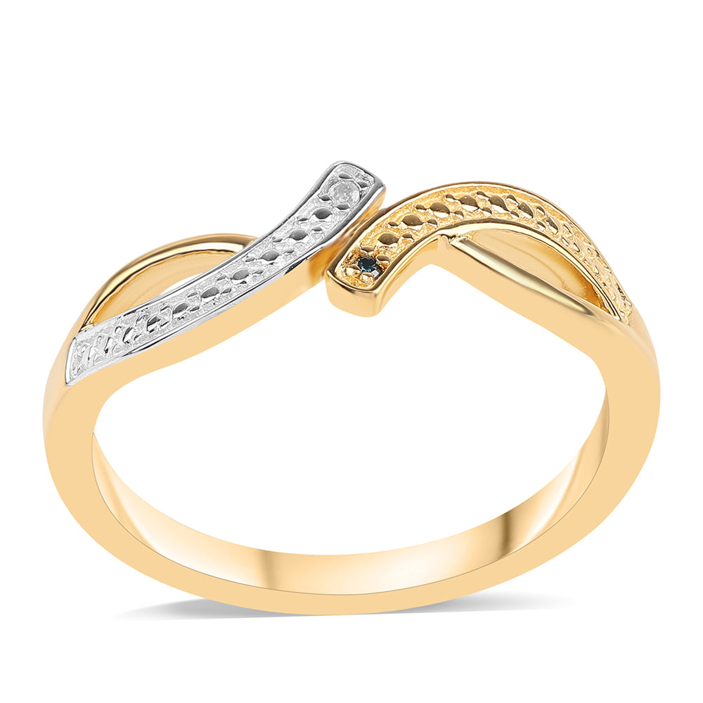 Anel de Prata com Banho de Ouro com Diamante Azul e Topázio Branco