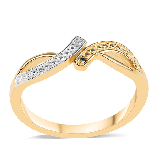 Anel de Prata com Banho de Ouro com Diamante Azul e Topázio Branco