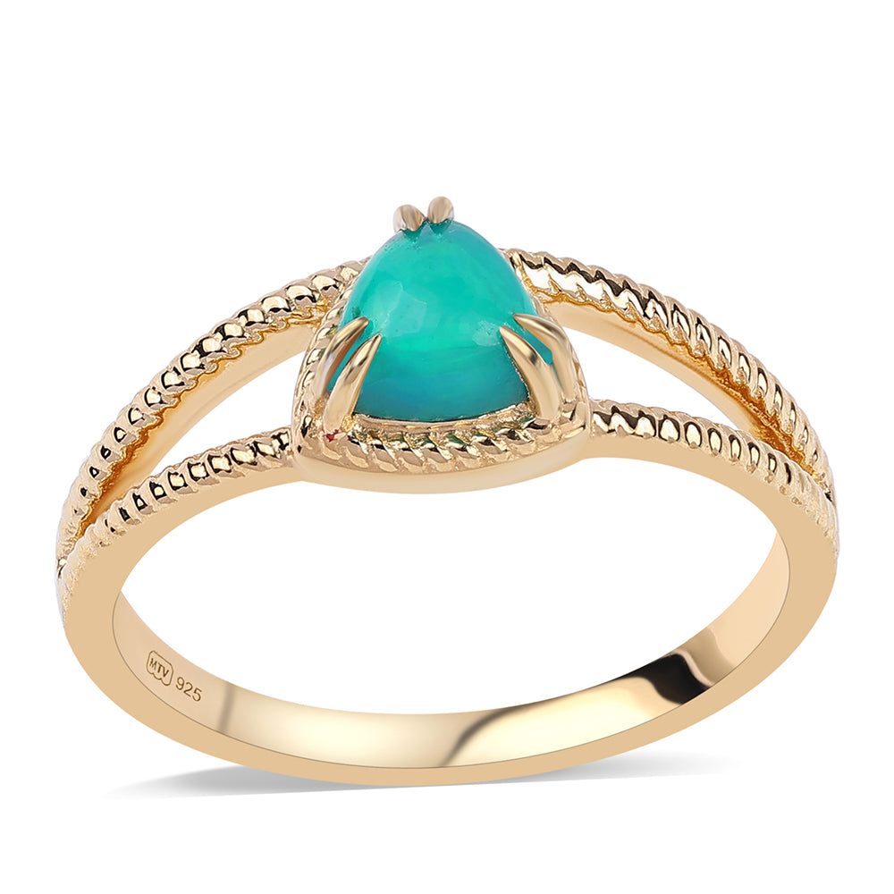 Anel de Prata com Banho de Ouro com Opala Verde do Etíope Lega Dembi