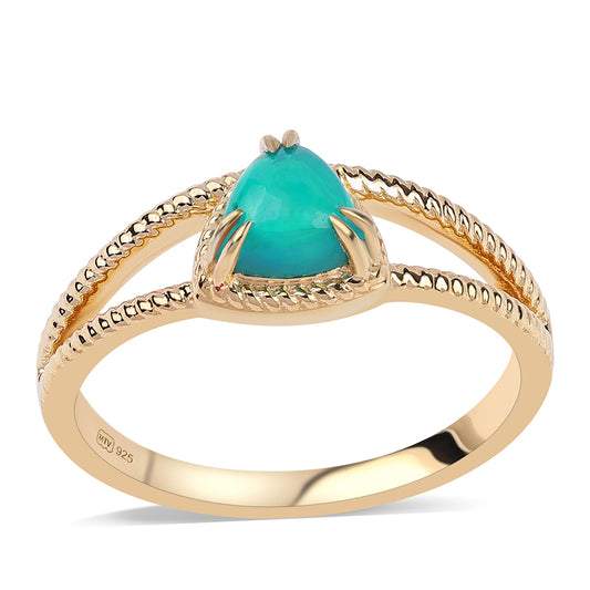 Anel de Prata com Banho de Ouro com Opala Verde do Etíope Lega Dembi