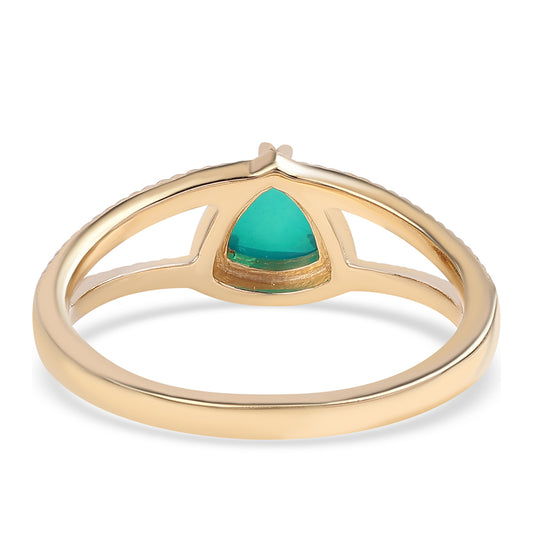 Anel de Prata com Banho de Ouro com Opala Verde do Etíope Lega Dembi