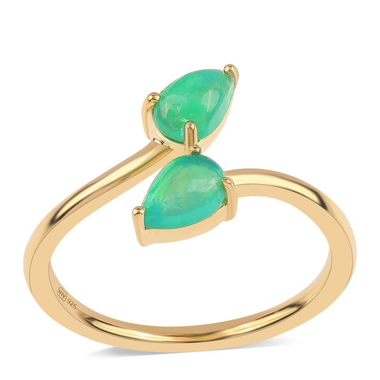Anel de Prata com Banho de Ouro com Opala Verde do Etíope Lega Dembi