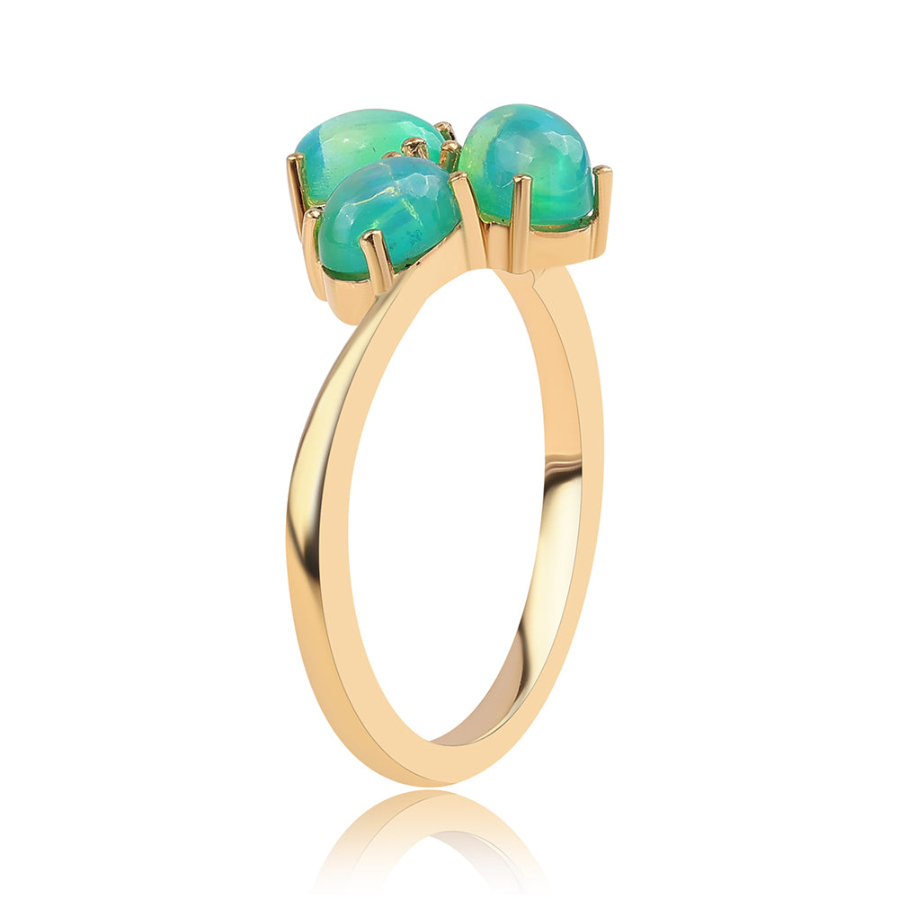 Anel de Prata com Banho de Ouro com Opala Verde do Etíope Lega Dembi 2 