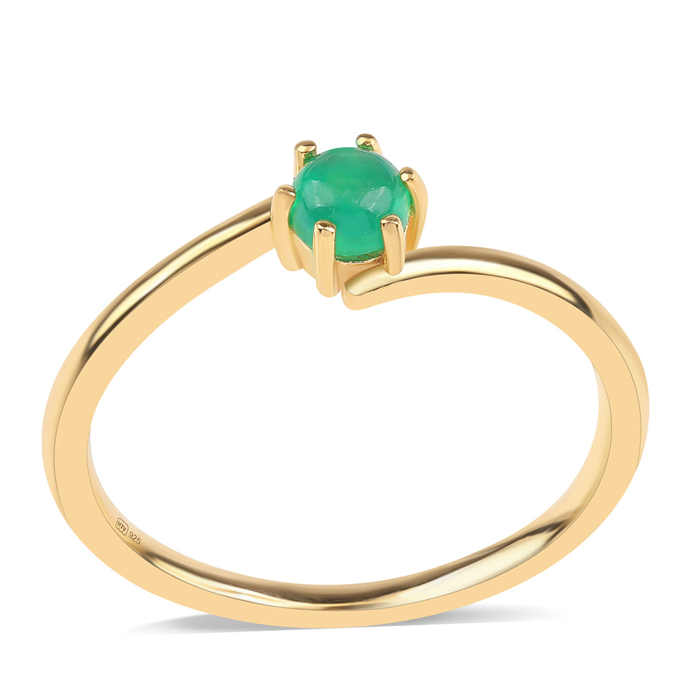 Anel de Prata com Banho de Ouro com Opala Verde do Etíope Lega Dembi 1 