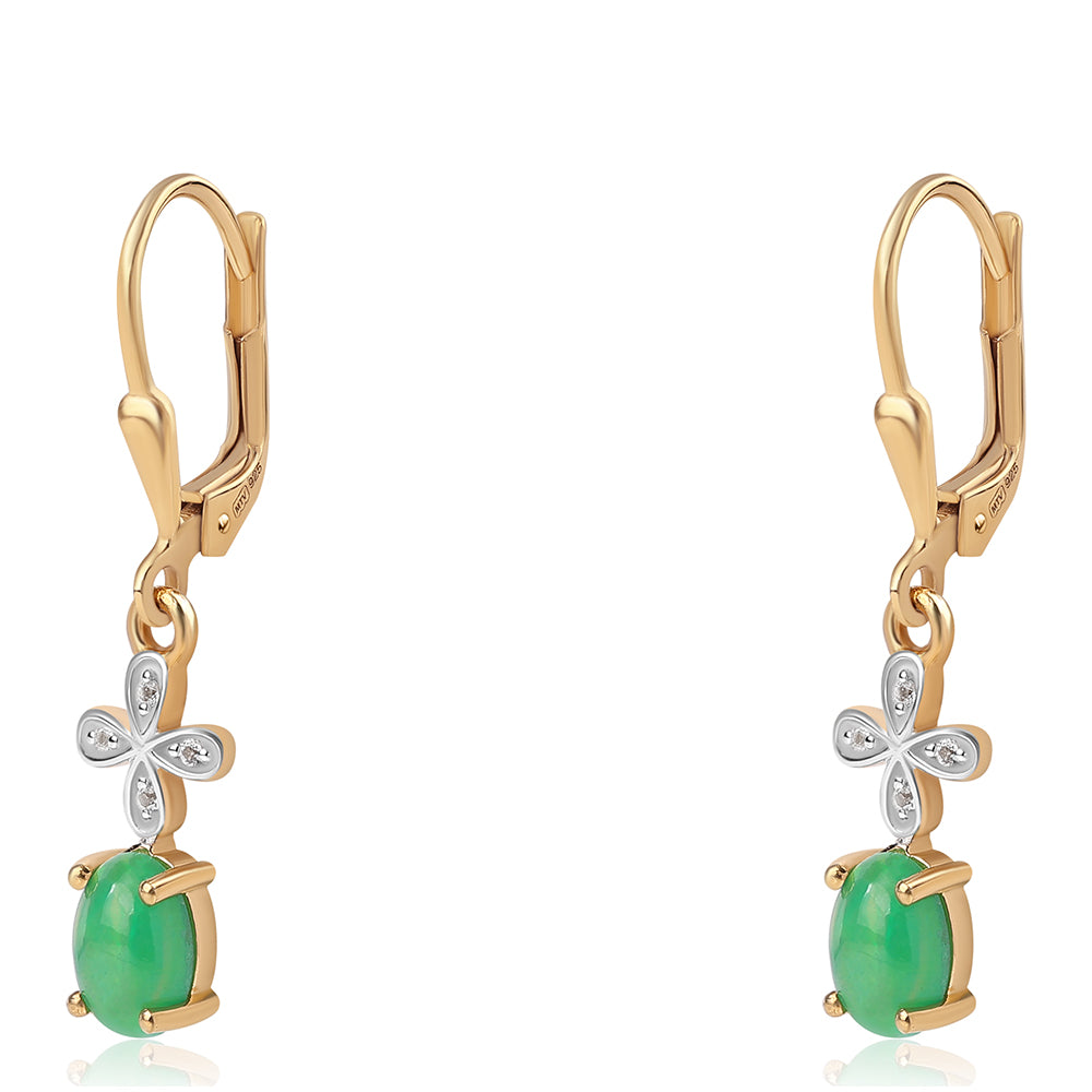 Brincos de Prata com Banho de Ouro com Opala Verde do Etíope Lega Dembi e Topázio Branco 1 