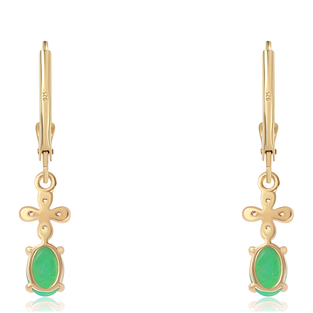 Brincos de Prata com Banho de Ouro com Opala Verde do Etíope Lega Dembi e Topázio Branco 3 