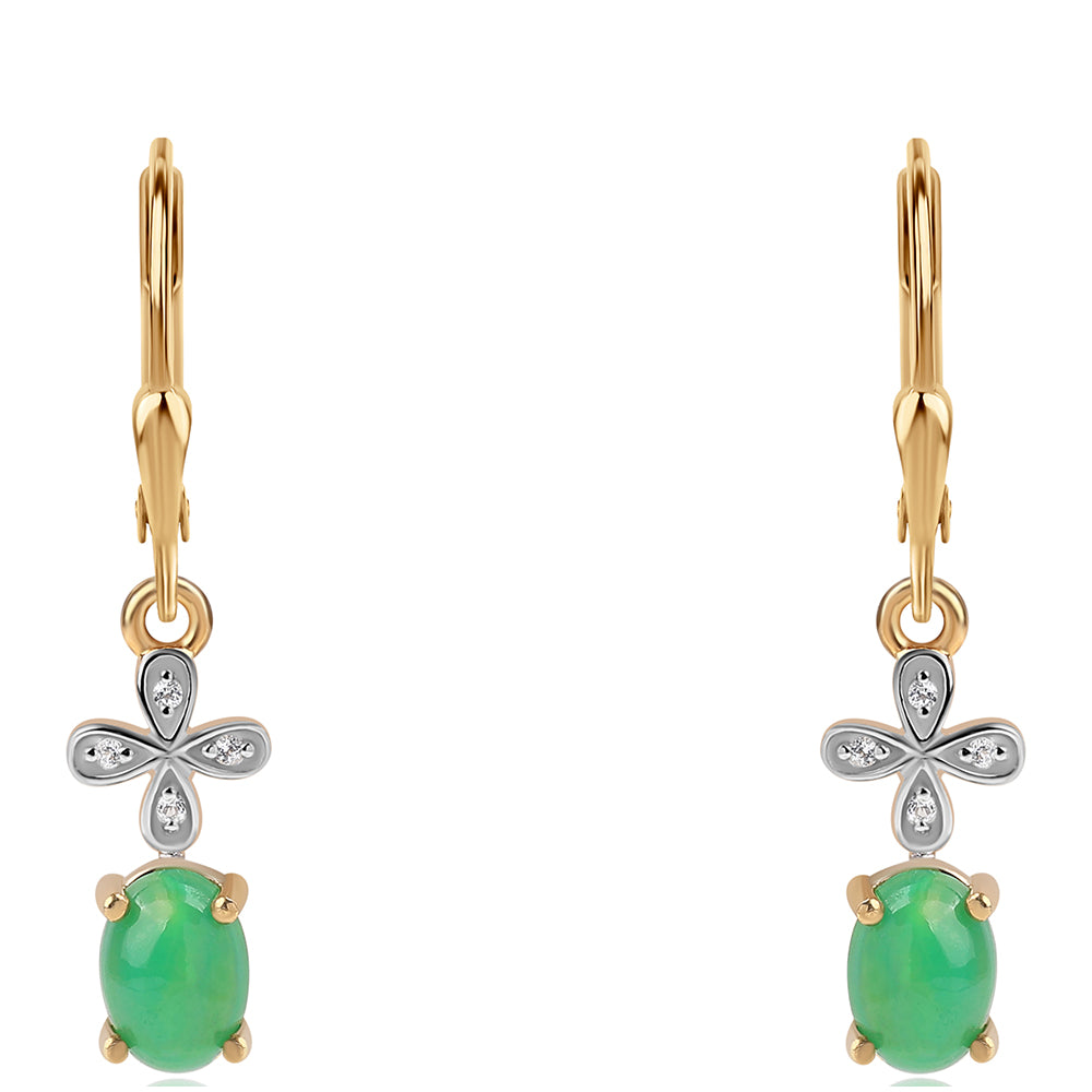 Brincos de Prata com Banho de Ouro com Opala Verde do Etíope Lega Dembi e Topázio Branco 2 