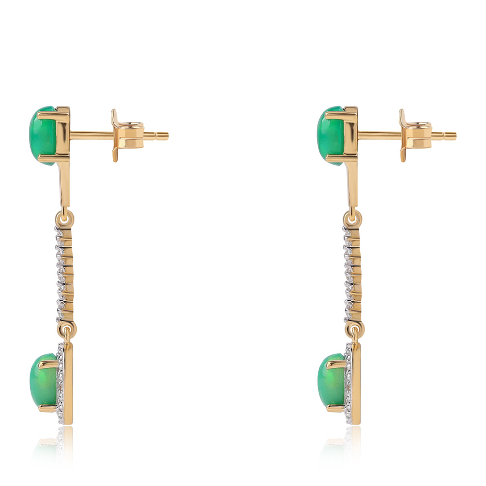 Brincos de Prata com Banho de Ouro com Opala Verde do Etíope Lega Dembi e Topázio Branco 3 