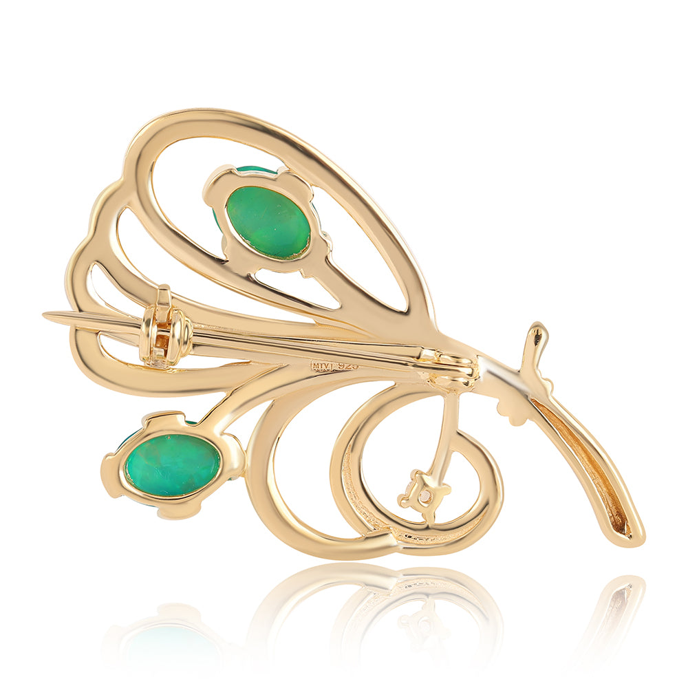 Alfinete de Prata com Banho de Ouro com Opala Verde do Etíope Lega Dembi e Topázio Branco  Contraste: Cabeca de Veado (800) 2 