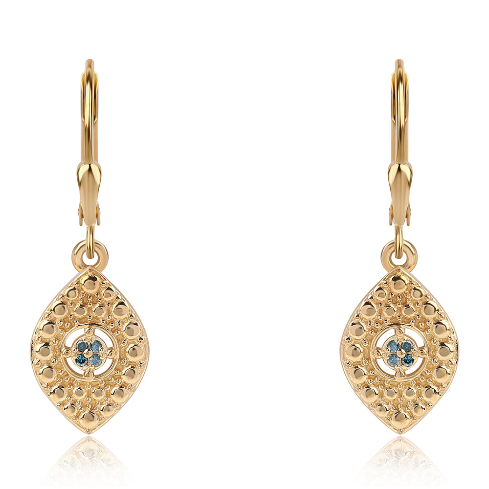 Brincos de Prata com Banho de Ouro com Diamante Azul