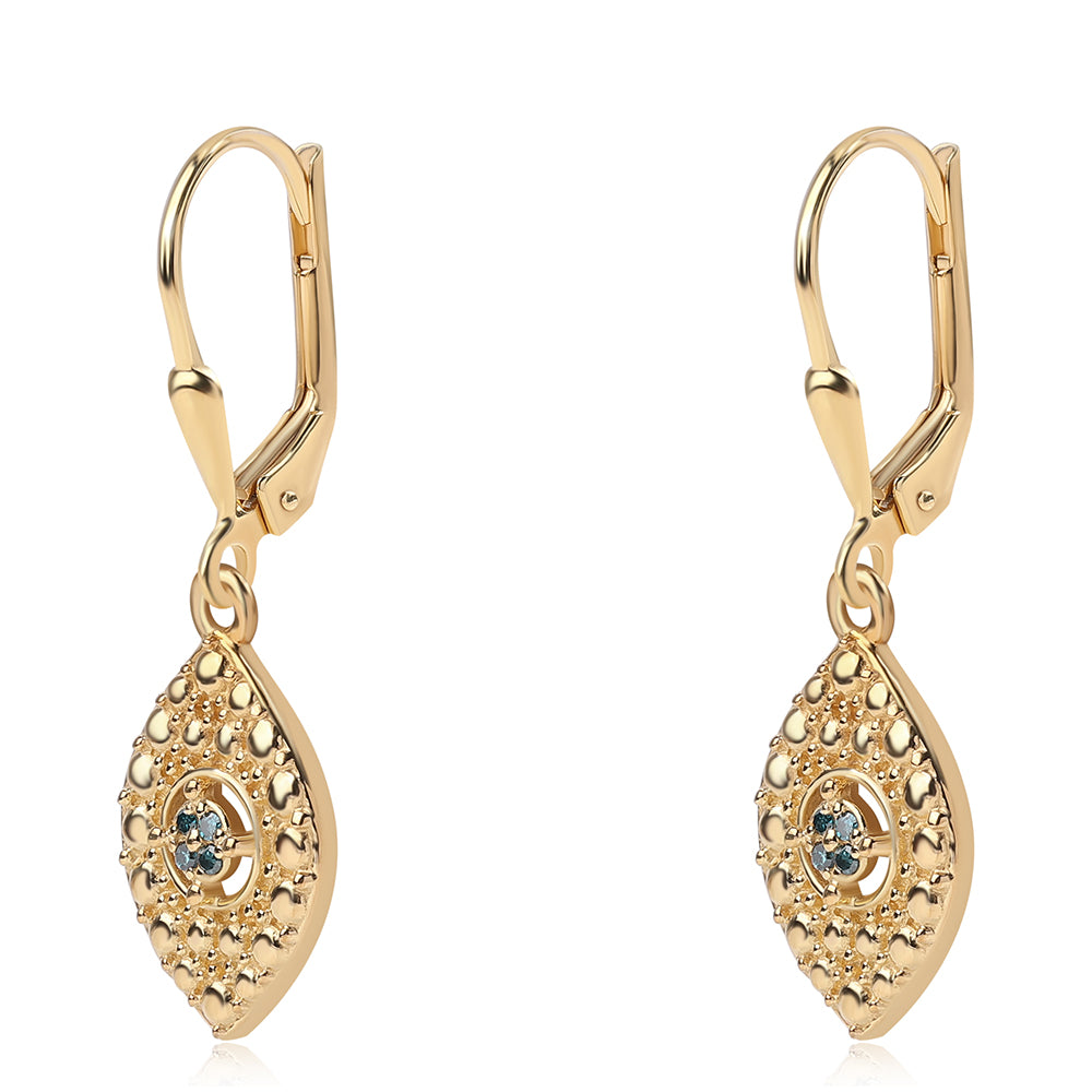 Brincos de Prata com Banho de Ouro com Diamante Azul 1 