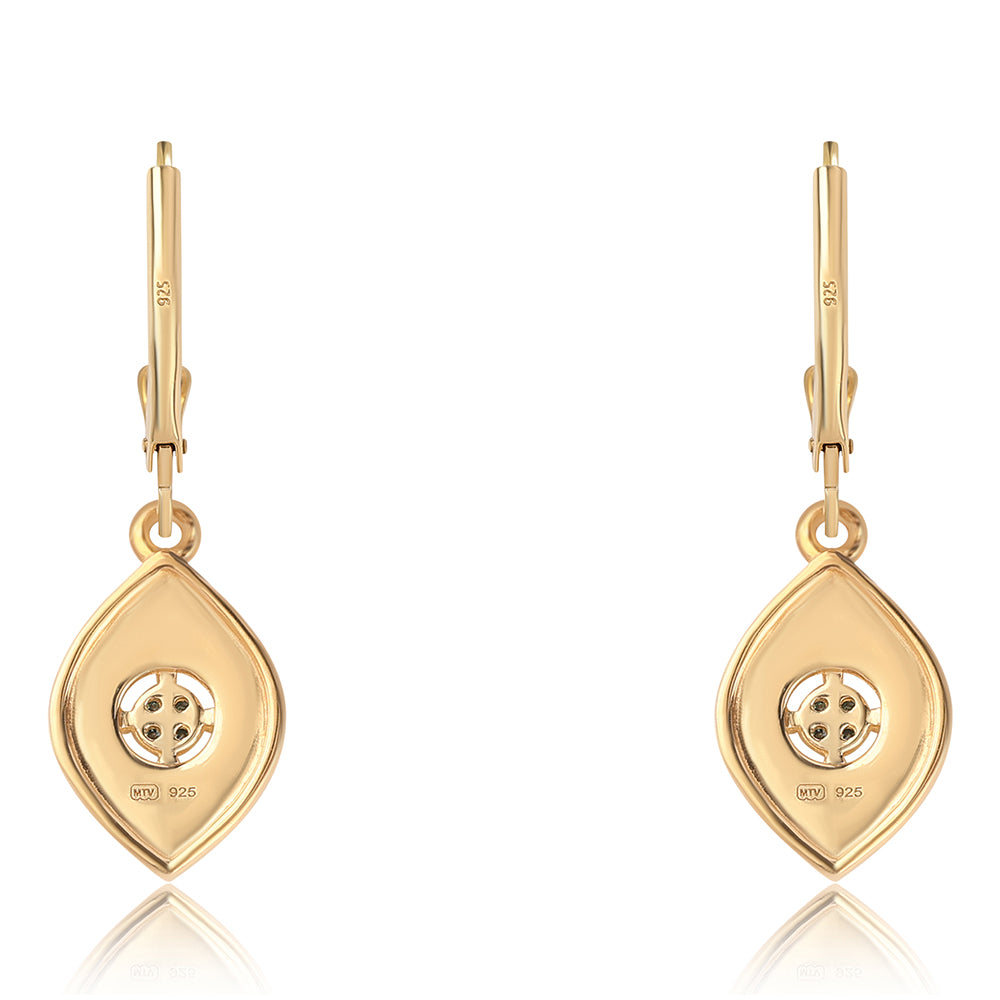 Brincos de Prata com Banho de Ouro com Diamante Azul 3 