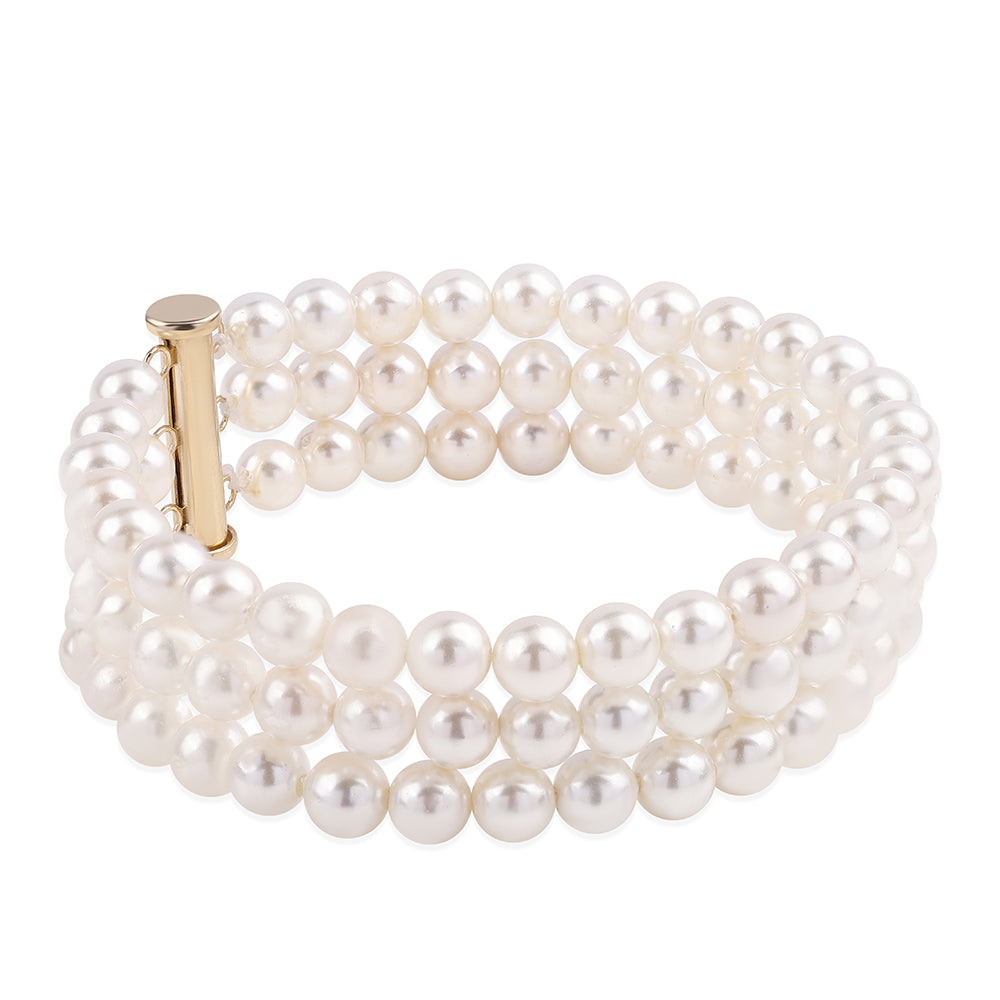 Pulseira de Ouro com Pérola de Água Doce Branca  Contraste: Cruz missionária 2 